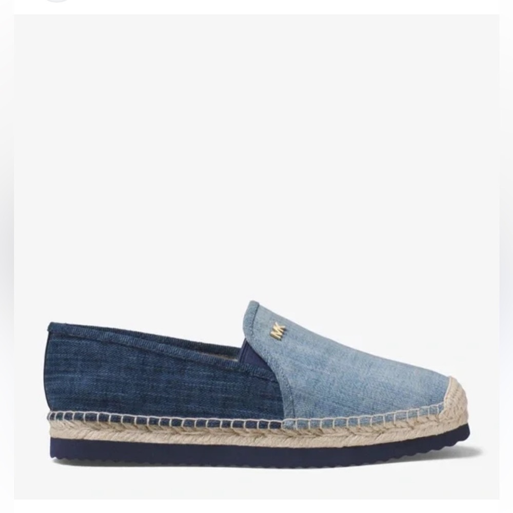Michael Kors MK Two-Tone Denim Espadrilles 8 | Blue Canvas Slip On Flats